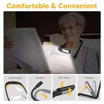 Neck Reading Light Book Lovers Gifts, Rechargeable 2000mAh 10-80Hrs Eye-friendly Wide Lamp Book Light, Birthday Christmas Stocking Stuffers for Men Women Readers, Camping Knitting Crochet Accessories