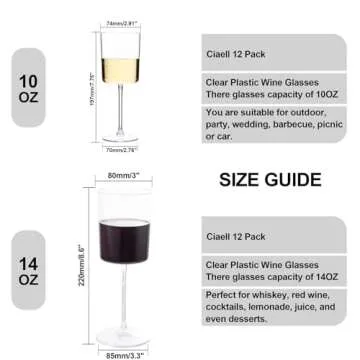Ciaell 12 Pack Clear Plastic Wine Glasses - 14Oz Plastic Wine Glasses with Stem - Disposable Stemmed Wine Glasses for Parties & Weddings & Outdoors & Valentine's Day