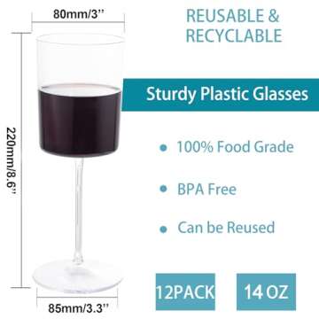 Ciaell 12 Pack Clear Plastic Wine Glasses - 14Oz Plastic Wine Glasses with Stem - Disposable Stemmed Wine Glasses for Parties & Weddings & Outdoors & Valentine's Day