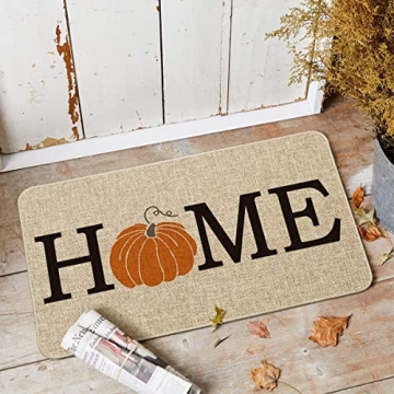 Artoid Mode Home Pumpkin Decorative Doormat, Seasonal Fall Harvest Vintage Thanksgiving Low-Profile Floor Mat Switch Mat for Indoor Outdoor 17 x 29 Inch