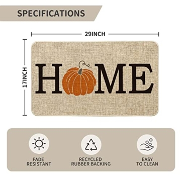 Artoid Mode Home Pumpkin Decorative Doormat, Seasonal Fall Harvest Vintage Thanksgiving Low-Profile Floor Mat Switch Mat for Indoor Outdoor 17 x 29 Inch
