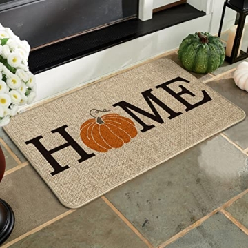 Artoid Mode Home Pumpkin Decorative Doormat, Seasonal Fall Harvest Vintage Thanksgiving Low-Profile Floor Mat Switch Mat for Indoor Outdoor 17 x 29 Inch