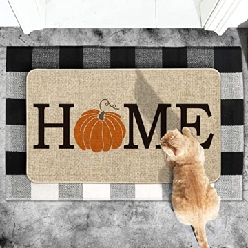 Artoid Mode Home Pumpkin Decorative Doormat, Seasonal Fall Harvest Vintage Thanksgiving Low-Profile Floor Mat Switch Mat for Indoor Outdoor 17 x 29 Inch