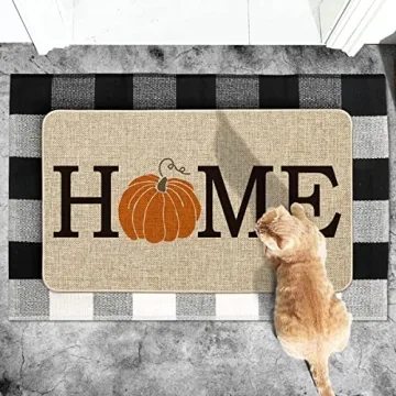 Artoid Mode Home Pumpkin Decorative Doormat, Seasonal Fall Harvest Vintage Thanksgiving Low-Profile Floor Mat Switch Mat for Indoor Outdoor 17 x 29 Inch