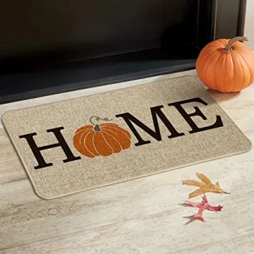 Artoid Mode Home Pumpkin Decorative Doormat, Seasonal Fall Harvest Vintage Thanksgiving Low-Profile Floor Mat Switch Mat for Indoor Outdoor 17 x 29 Inch