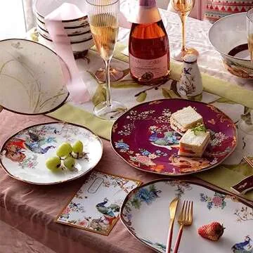 Elegant ACMLIFE Bone China Dinnerware Set - 12 Piece Vintage Floral Dinnerware Set for Stylish Dinin...
