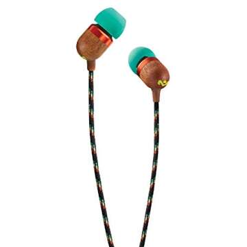 House of Marley Smile Jamaica: Wired Earphones with Microphone, Noise Isolating Design, and Sustainable Materials (Rasta)