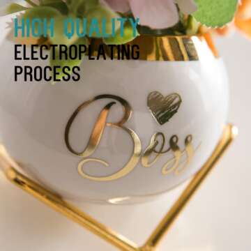 PeraBella Boss Gifts for Women -Gifts for Female Boss, Boss's Day Gifts - Boss Lady Gifts for Women - New Boss Gifts for Women - Birthday Gifts for Boss - Best Boss Ever Gifts Succulent Pots - 3 Pcs