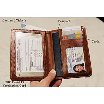 HK Collection Leather Passport and Vaccine card holder combo with Privacy Protection Luggage tag. Pa...