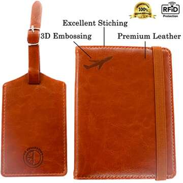 HK Collection Leather Passport and Vaccine card holder combo with Privacy Protection Luggage tag. Passport case with CDC Vaccination card slot for Men/Women. PU Leather with RFID Blocking.(Brown)