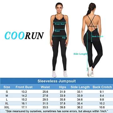 COOrun Women Yoga Jumpsuit Anti Cellulite Sports Playsuit Sleeveless Gym Bodysuit Black S