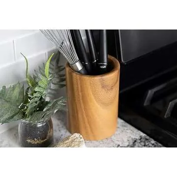 Stylish Wooden Utensil Holder for Kitchen Countertop