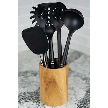 Stylish Wooden Utensil Holder for Kitchen Countertop