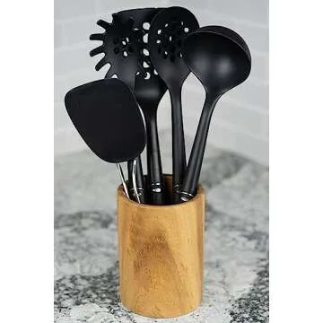 Stylish Wooden Utensil Holder for Kitchen Countertop