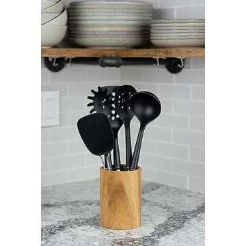 Stylish Wooden Utensil Holder for Kitchen Countertop