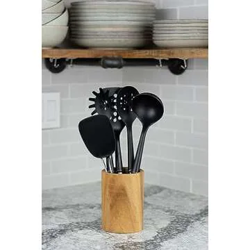 Stylish Wooden Utensil Holder for Kitchen Countertop