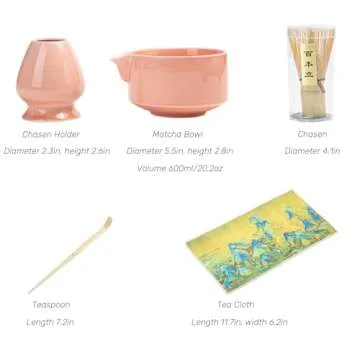 BEIMENWAI Matcha Whisk Set - Matcha Kit, 20 OZ Matcha Bowl with Spout, Bamboo Matcha Whisk & Whisk Holder, Matcha Spoon &Tea Cloth - 5PCS Pink Matcha Set For Matcha Tea Ceremony Lovers