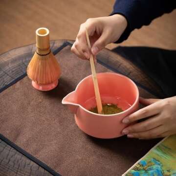 BEIMENWAI Matcha Whisk Set - Matcha Kit, 20 OZ Matcha Bowl with Spout, Bamboo Matcha Whisk & Whisk Holder, Matcha Spoon &Tea Cloth - 5PCS Pink Matcha Set For Matcha Tea Ceremony Lovers