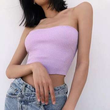 Kusogiay Womens Ribbed Knit Tube Tops 2023 Casual Bandeau Crop Top Sleeveless Tanks Camis (Small,Purple)