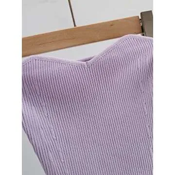 Kusogiay Womens Ribbed Knit Tube Tops 2023 Casual Bandeau Crop Top Sleeveless Tanks Camis (Small,Purple)