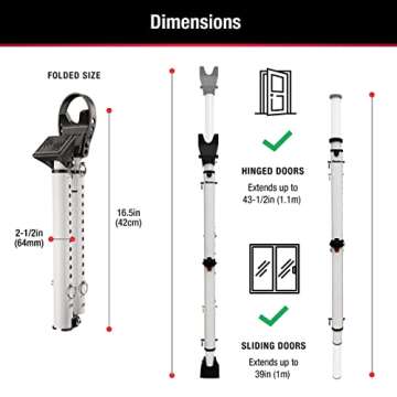 Master Lock White Compact Door Stopper Folding Security Bar, Adjustable from 25-1/2 to 43-1/2 Inches Long for Hinged and Sliding Doors, Door Barricade, Pack of 2, 270EC2