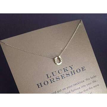 LANG XUAN Friendship Gold Horseshoe Necklace Good Luck Elephant Pendant Chain Necklace with Message Card Gift Card