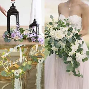 JPSOR 5 Pack Artificial Eucalyptus Garland Greenery Eucalyptus Vines Artificial Silver Dollar Eucalyptus Strands for Mantle Table Wedding Party Garden Home Decoration