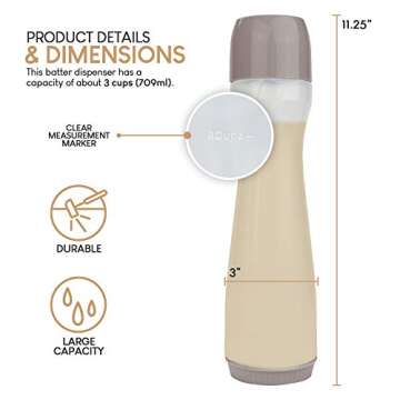 Pancake Batter Dispenser Pen, Easy Squeeze Bottle Baking Drip Proof Silicone Nozzle and Measurement ...