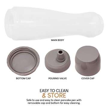 Pancake Batter Dispenser Pen, Easy Squeeze Bottle Baking Drip Proof Silicone Nozzle and Measurement Marker Plastic Condiment Bottles Pancakes, Waffles, Crepes, by Exultimate (Grey, 3 Cups)