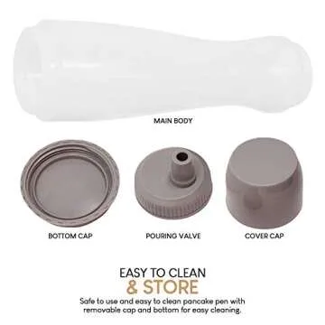 Pancake Batter Dispenser Pen, Easy Squeeze Bottle Baking Drip Proof Silicone Nozzle and Measurement Marker Plastic Condiment Bottles Pancakes, Waffles, Crepes, by Exultimate (Grey, 3 Cups)