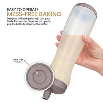 Pancake Batter Dispenser Pen, Easy Squeeze Bottle Baking Drip Proof Silicone Nozzle and Measurement Marker Plastic Condiment Bottles Pancakes, Waffles, Crepes, by Exultimate (Grey, 3 Cups)