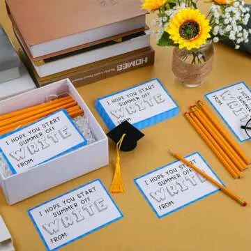 Geyoga 60 Pcs End of School Year Gifts for Students Include 30 Pcs I Hope You Start Summer Off Greeting Cards and 30 Pcs Yellow Wood Pencils with Erasers for Students Classroom Prizes Party Gifts