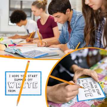 Geyoga 60 Pcs End of School Year Gifts for Students Include 30 Pcs I Hope You Start Summer Off Greeting Cards and 30 Pcs Yellow Wood Pencils with Erasers for Students Classroom Prizes Party Gifts