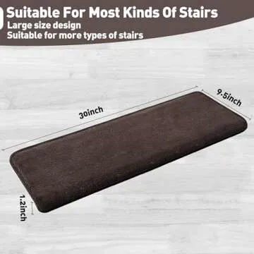 PURE ERA Carpet Stair Treads Ultra Plush 9.5" X 30"Soft Bullnose Indoor Stair Protectors Pet-Friendly Non-Slip Skid Resistant Tape Free Washable Reusable(14 Pieces,Dark Brown)