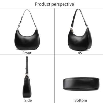 Veediyin Crescent Shoulder Bags for Women Purses Versatile Tote Handbag Clutch Purse Crossbody Bag Arm (Black)