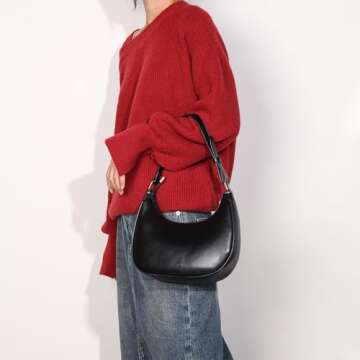 Veediyin Crescent Shoulder Bags for Women Purses Versatile Tote Handbag Clutch Purse Crossbody Bag Arm (Black)