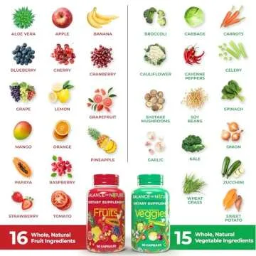 Balance of Nature Fruits & Veggies Supplements - Whole Fruit and Vegetable Ingredients for Women, Men, and Kids - 90 Fruit Capsules, 90 Veggie Capsules - 2 Sets