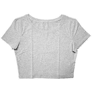 Artivaly Women Slim Fit Basic Round Neck Short Sleeve Y2K Cute Yoga Crop Top Workout Shirts Pale Grey