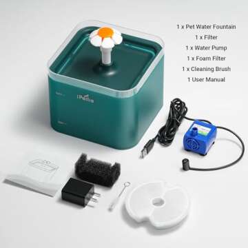 iPettie Neverland Cat Water Fountain with LED Light, 67oz/2.0L, Ultra Quiet Drinking Waterer, Automatic Filtered Water Dispenser, Water Purifier for Pets, Cyan