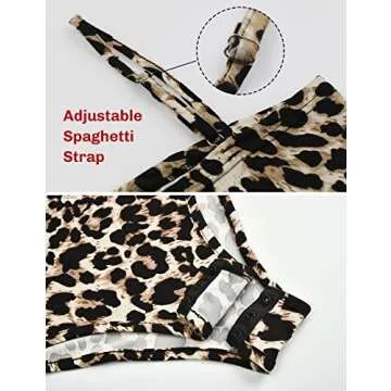 Queen.M Women's Sexy Bodysuit Leopard Spaghetti Strap Cami Leotard Top Sleeveless Bodycon Jumpsuit Onesie Romper (Leopard, M)