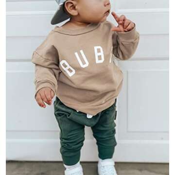 MERSARIPHY Toddler Baby Boy Girl Clothes Funny Letter Sweatshirt Long Sleeve Shirt Sweater Baby Twins Fall Winter Tops (2-3 T, BU-beige)