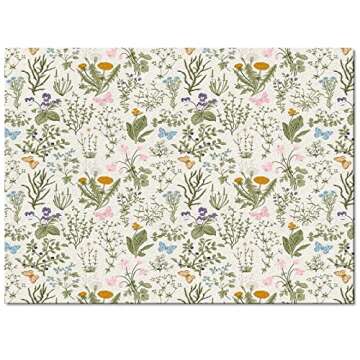 Floral Herb Area Rug - Washable Indoor Outdoor Carpet