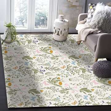 Floral Herb Area Rug - Washable Indoor Outdoor Carpet