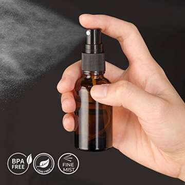 Cobalt Blue Glass Spray Bottles, SXUDA 12 Pack 50Empty Small Fine Mist Spray Bottles for Essential Oils, Cleaning Products, or Aromatherapy (Amber1oz-12P)