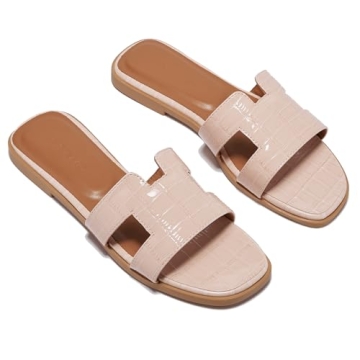 TRULAND Blush H Strap Flat Slide Sandals for Women
