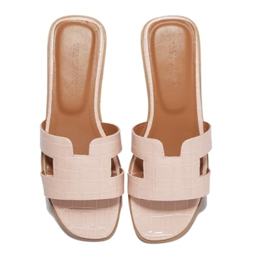 TRULAND Blush H Strap Flat Slide Sandals for Women