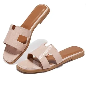 TRULAND Blush H Strap Flat Slide Sandals for Women