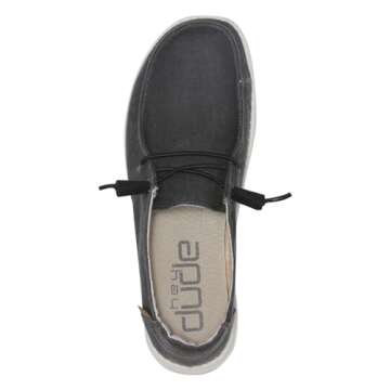 Hey Dude Women's Wendy Chambray Chambray Off Black Size 6 | Women’s Shoes | Women’s Lace Up Loafers | Comfortable & Light-Weight