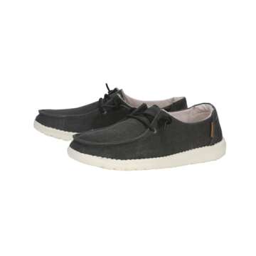 Hey Dude Women's Wendy Chambray Chambray Off Black Size 6 | Women’s Shoes | Women’s Lace Up Loafers | Comfortable & Light-Weight