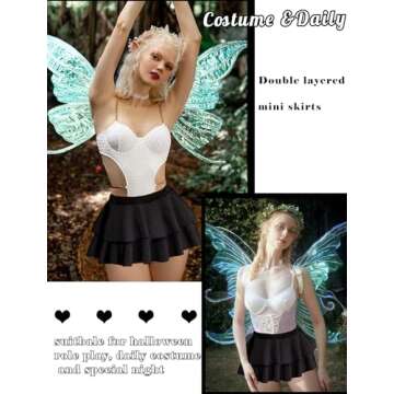 Avidlove Women Schoolgirl Pleated Sexy Mini Cosplay Skirt Ruffle Lingerie(Black,XS)